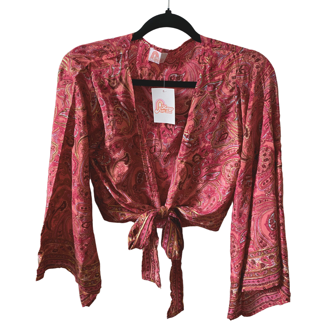 Demi Kimono 70% VRAIE SOIE ROUGE *(Manche bohème)