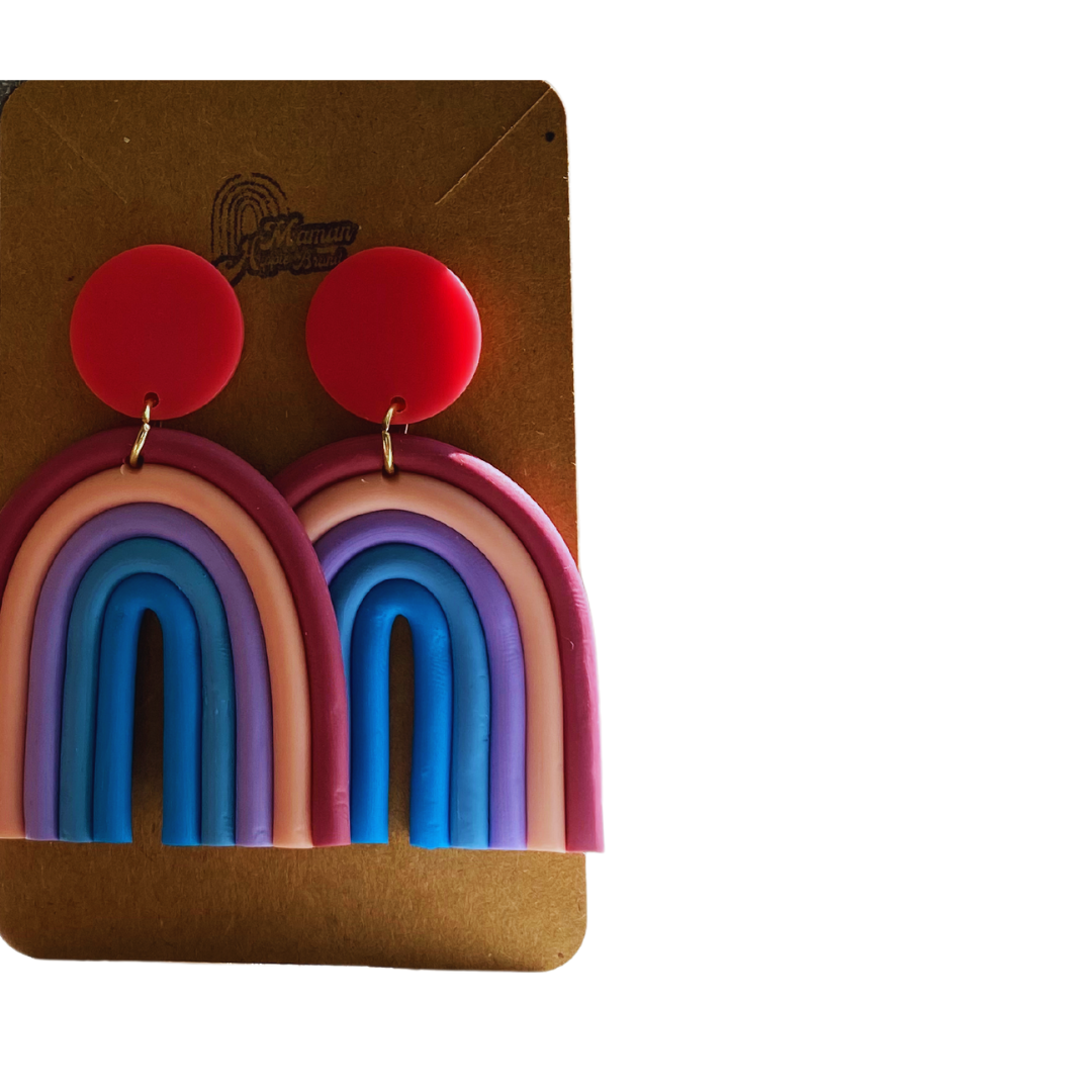 BOUCLES D'OREILLES ARGILE POLYMÈRE - ARC-EN-CIEL Mauves et bleues