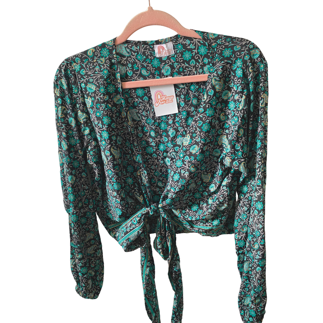 Demi Kimono 70% VRAIE SOIE VERT+NOIR*(Manche standard)