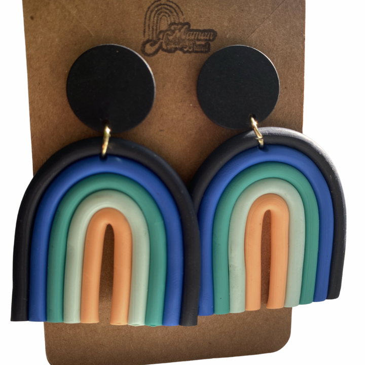 BOUCLES D'OREILLES ARGILE POLYMÈRE - ARC-EN-CIEL NIOR BLEUES ORANGES