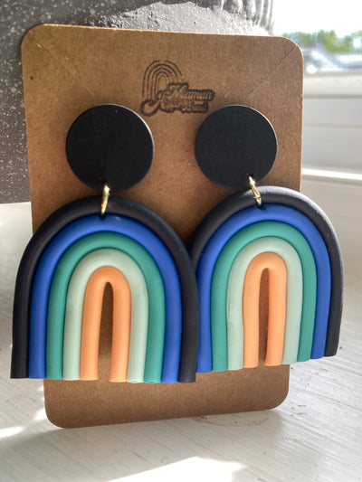 BOUCLES D'OREILLES ARGILE POLYMÈRE - ARC-EN-CIEL NIOR BLEUES ORANGES