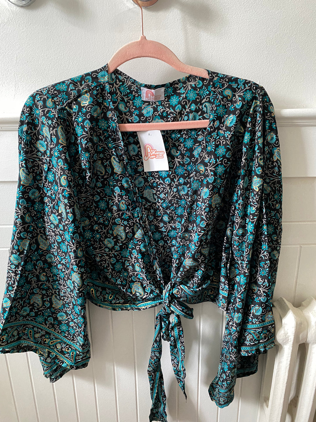 Demi Kimono 70% VRAIE SOIE VERT+NOIR *(Manche bohème)