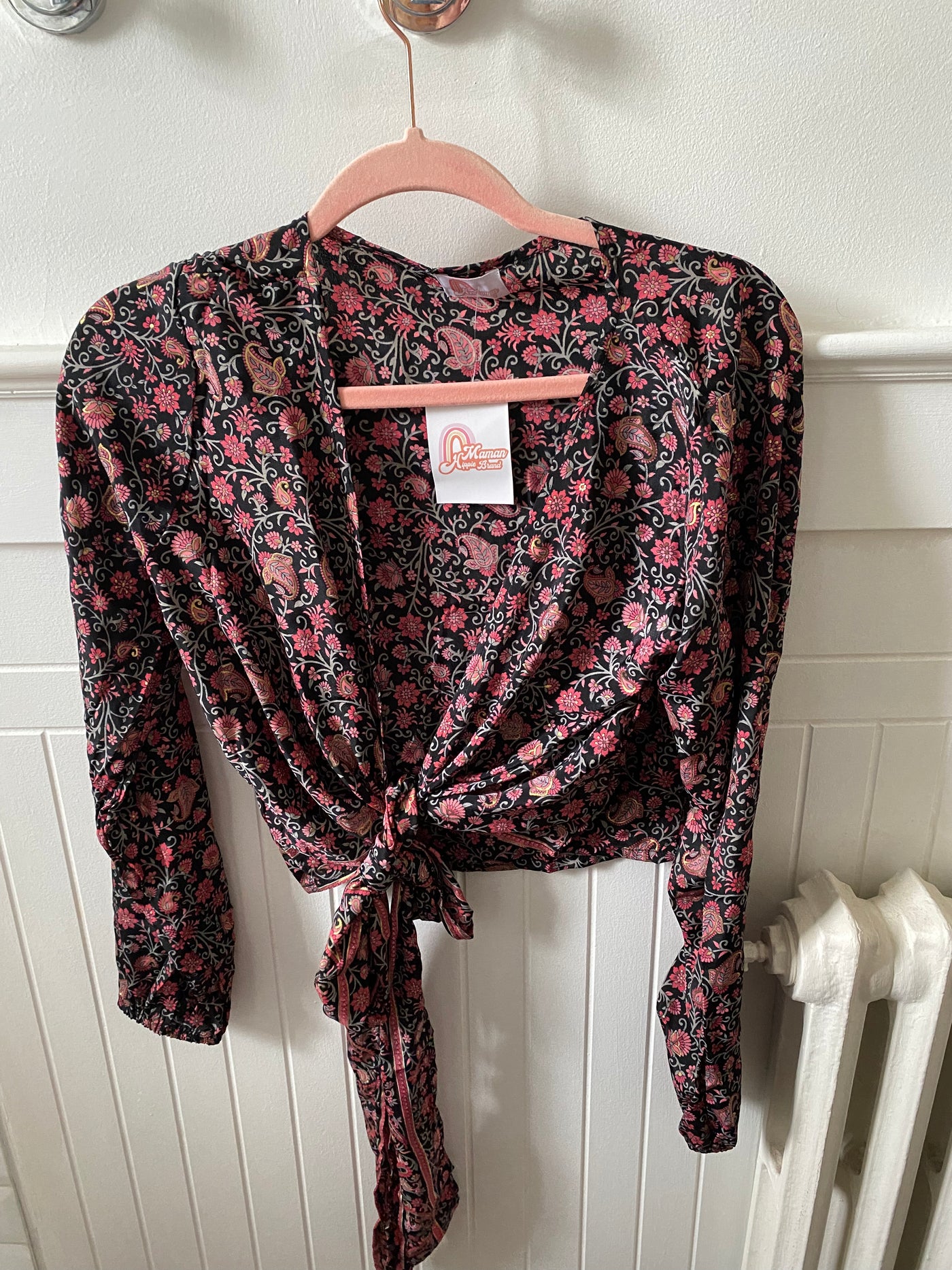 Demi Kimono 70% VRAIE SOIE FLEUR ROUGE+NOIR*(Manche standard)