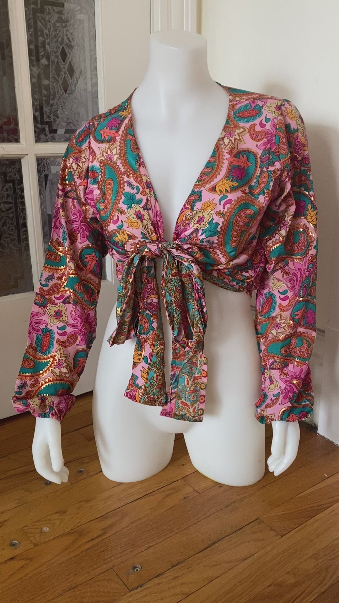 Demi Kimono 70% VRAIE SOIE ROSE+OR *(Manche bohème)